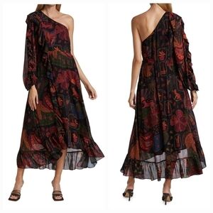 NWT Farm Rio Anthro One Shoulder Crazy Mix Print Tropical Midi Dress
